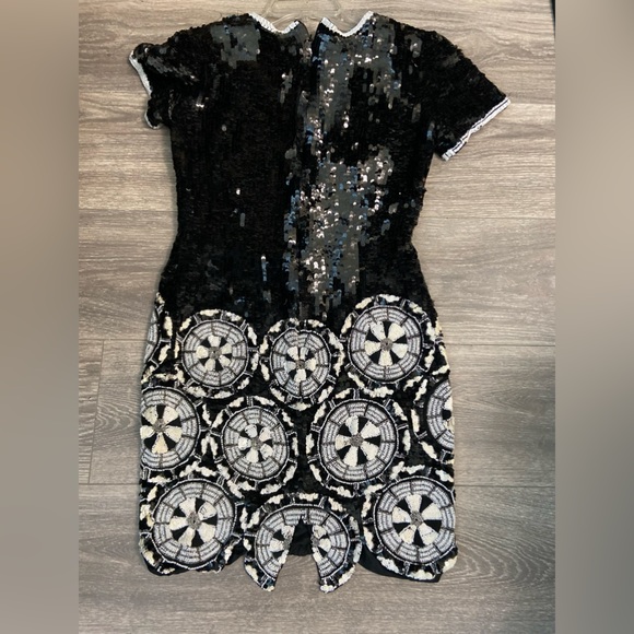 Rare AJ Bari Vintage Silk Sequins Beaded Scalloped Hem Cocktail Party Dress Sz 6 - Picture 11 of 16